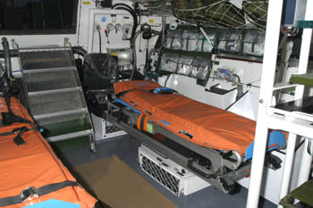 Interior view with stretchers, aft exit in the middle